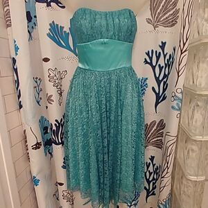 2/$20 2Ruby Rox Strapless Aqua Lace Satin Dress